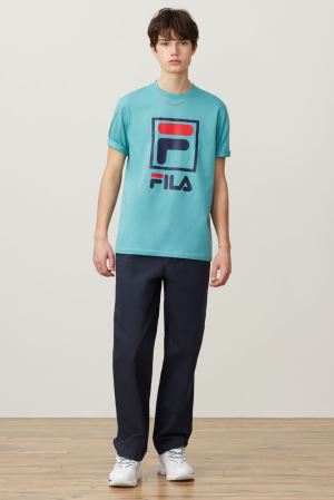 FILA Jack Tee Shirts Turquoise / Navy / Red,Mens Clothing | CA.IWVMBT240